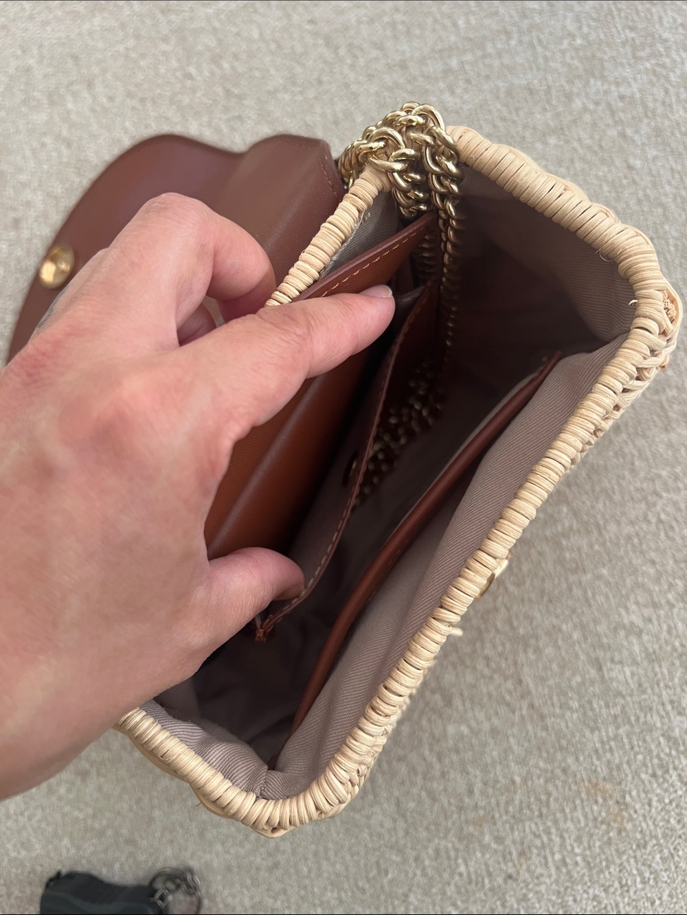 Sam Edelman Brown Leather & Natural Wicker Crossbody - Picture 3 of 6